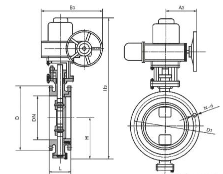 船用双偏心型电动带手动操作蝶阀结构图