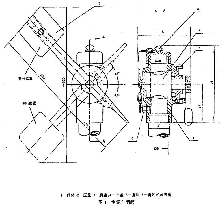 船用测深自闭阀CB/T3778-1999结构图与尺寸表